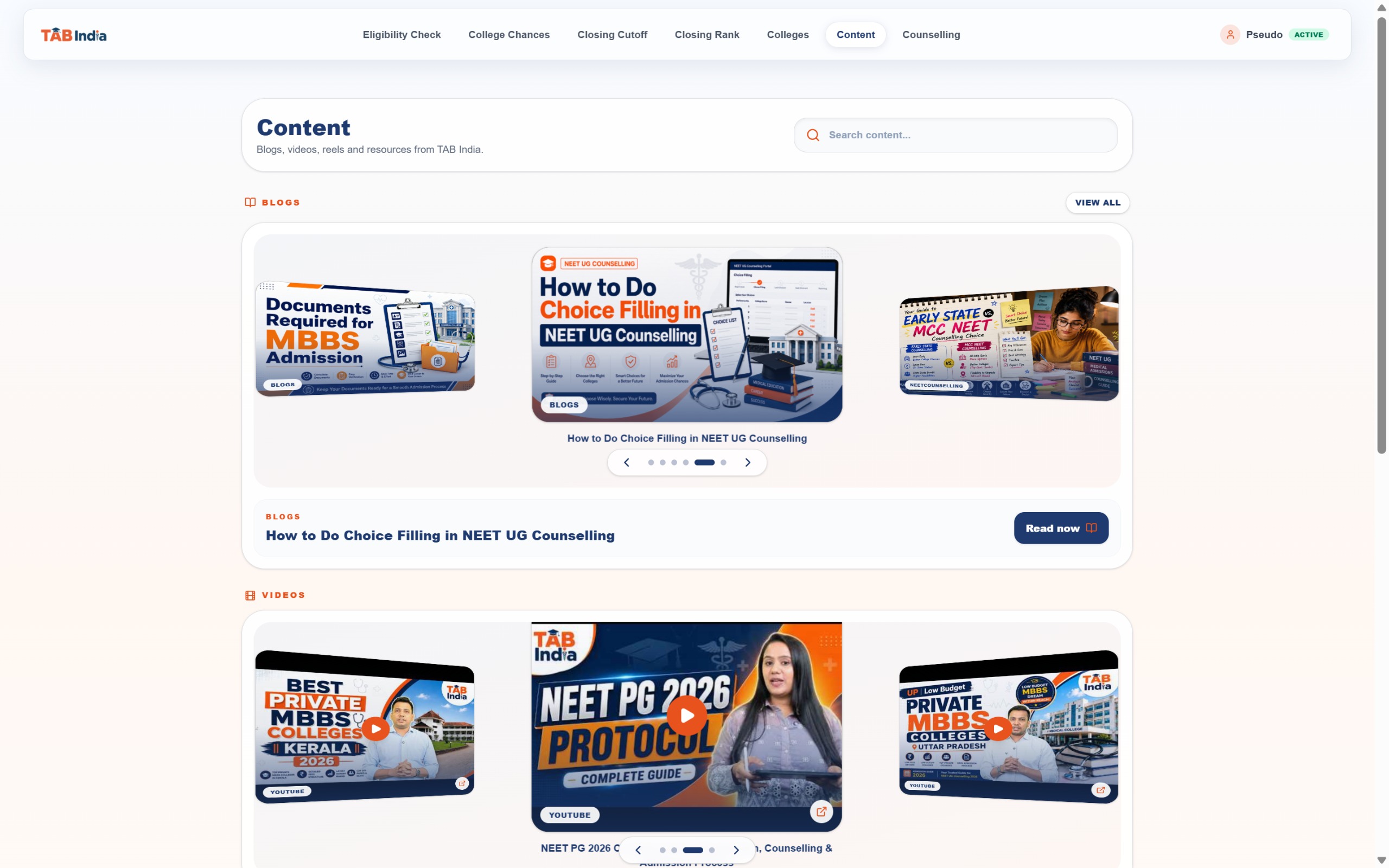 TAB India Counselling Content library