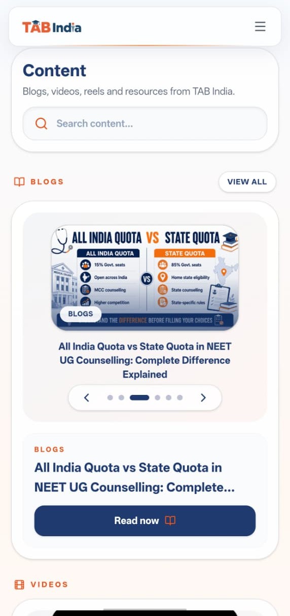 TAB India Content library mobile view